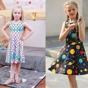 Vibrant Space and Mermaid Kids Dress Set